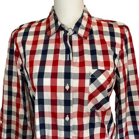 Tommy Hilfiger Red White Blue Roll Tab Check Poplin Button Down Shirt Top  Med. - Picture 5 of 16